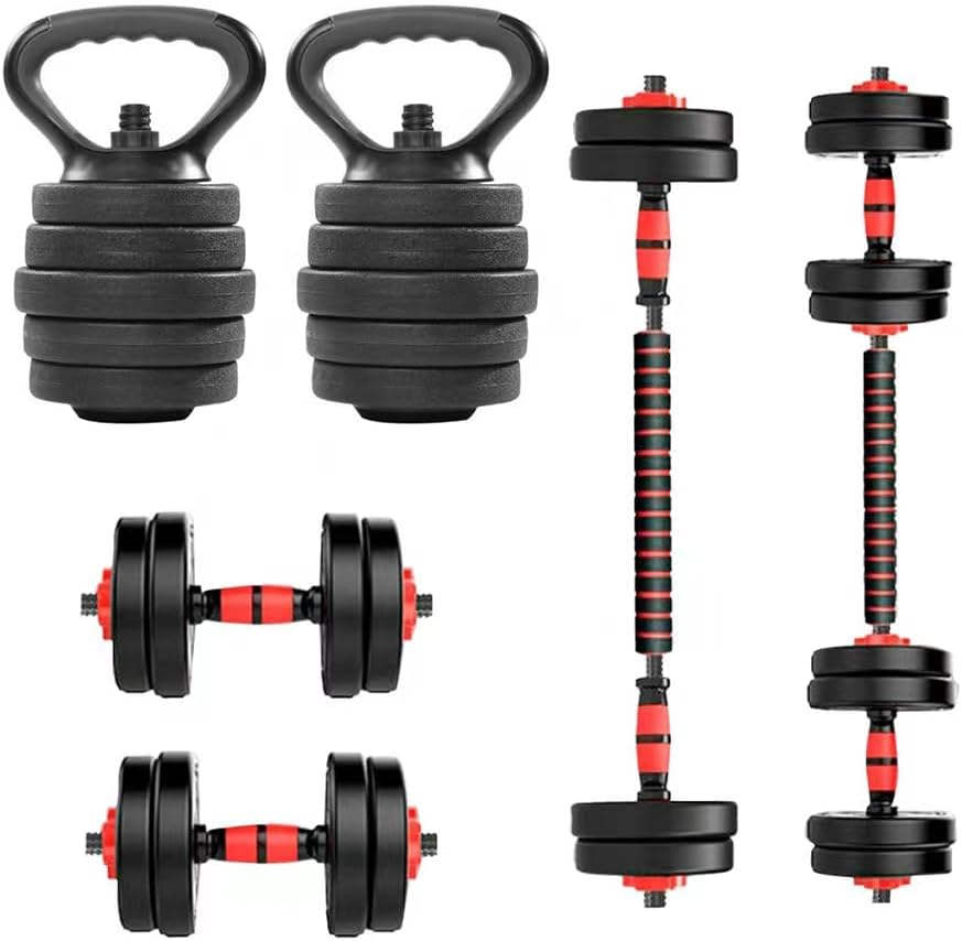 Mancuernas 50 kilos ajustables con discos, 2 barras, 2 extensiones sentadillas y 2 asas kettlebell