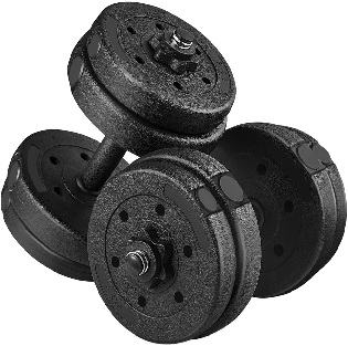 Mancuernas ajustables de 15 kg. con 4 discos de 1,5 kg. y 4 discos de 2 kg.