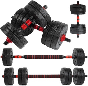 Mancuernas de 30 kg. ajustables con discos, incluye barra extensible para press banca
