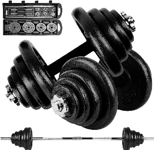 Mancuernas de 50 kg. con barras y clips de seguridad de acero para gym en casa