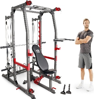 Rack dominadas de 218 cm. alto para mas de 50 ejercicios con banco y soporte sentadillas para 136 kg de peso maximo